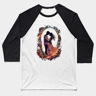 Vintage-Inspired Silhouette of a Couple in an Embrace - Valentine's Day Baseball T-Shirt